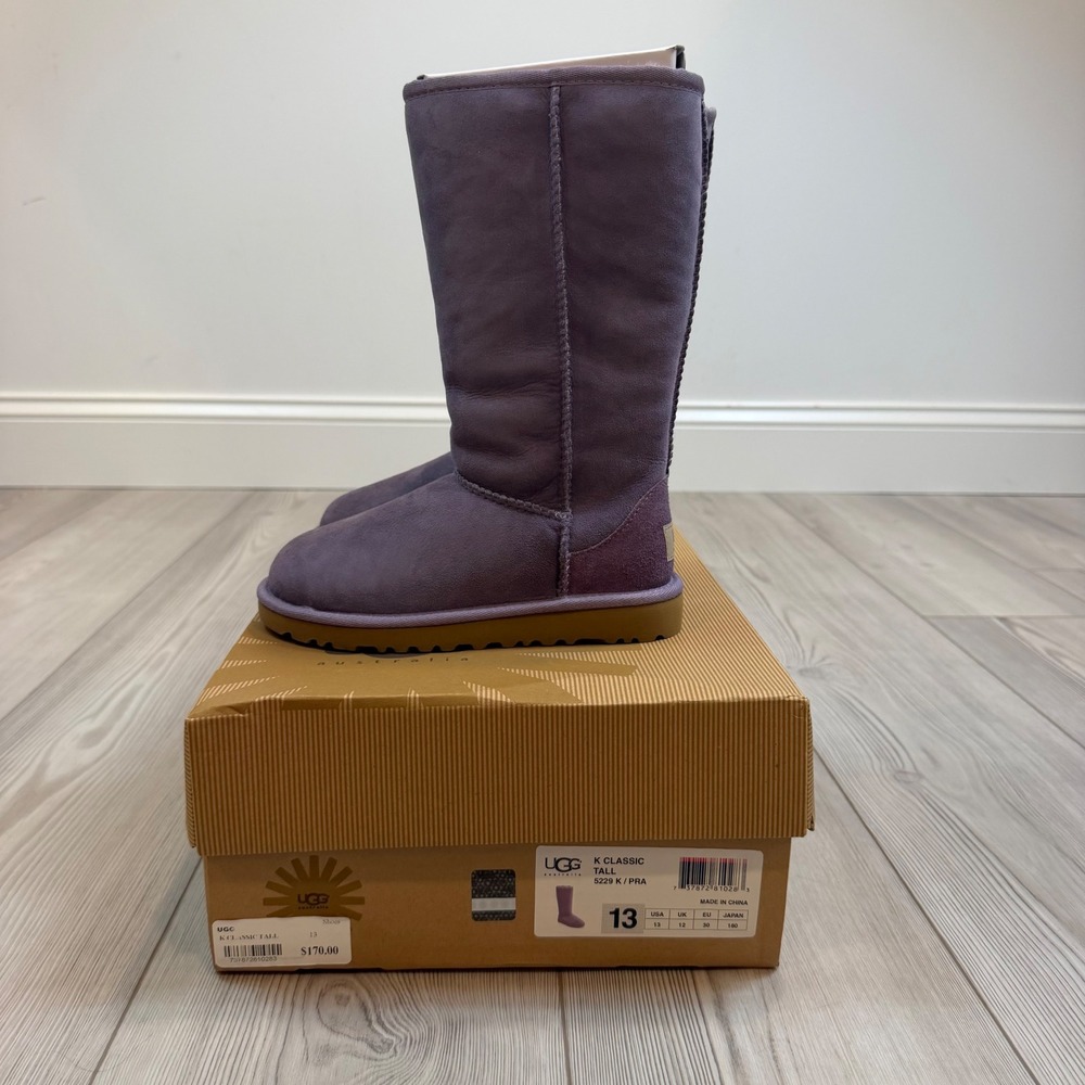 NEW UGG Kids Classic Tall Purple Suede Sheepskin Boots 5229 K PRA Size 13